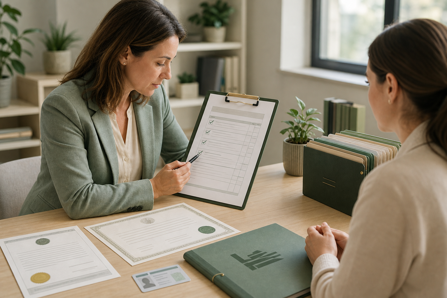 Professional standards assessor checking practitioner evidence against a checklist