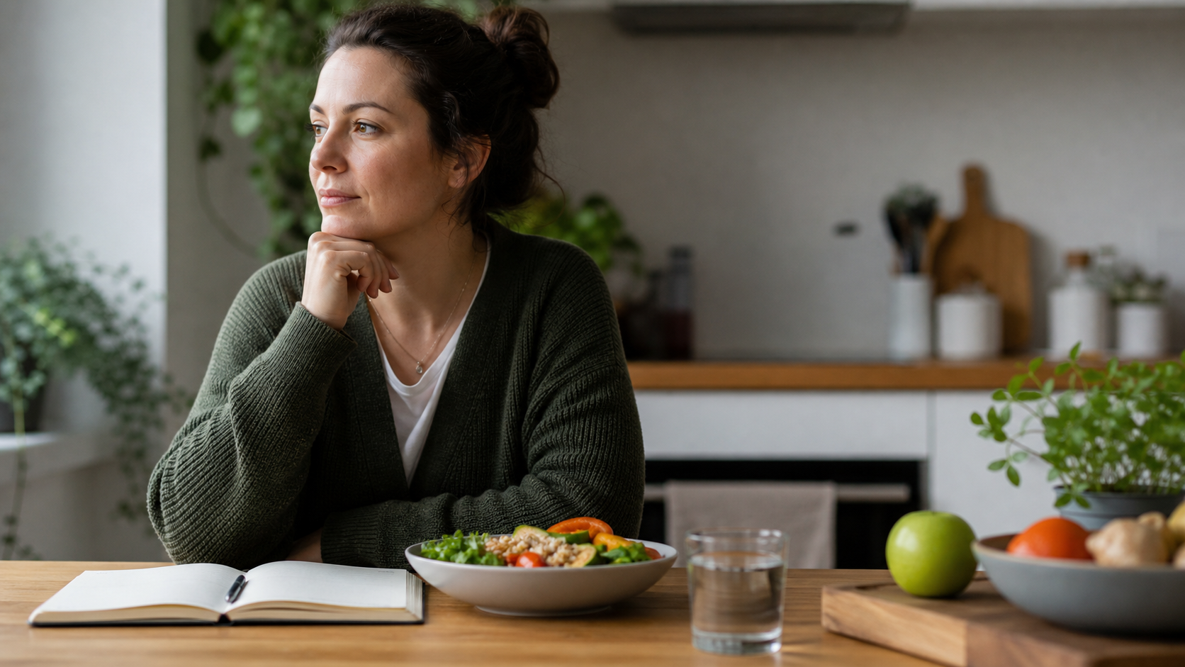 A woman managing Crohn’s disease with a balanced meal and food diary
