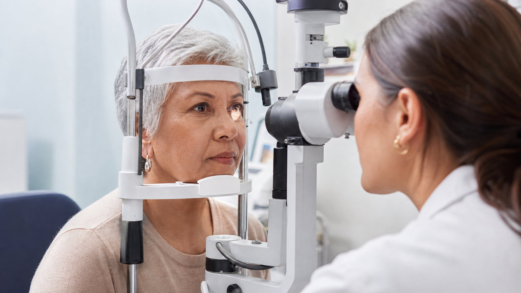 A mature woman having a professional eye examination