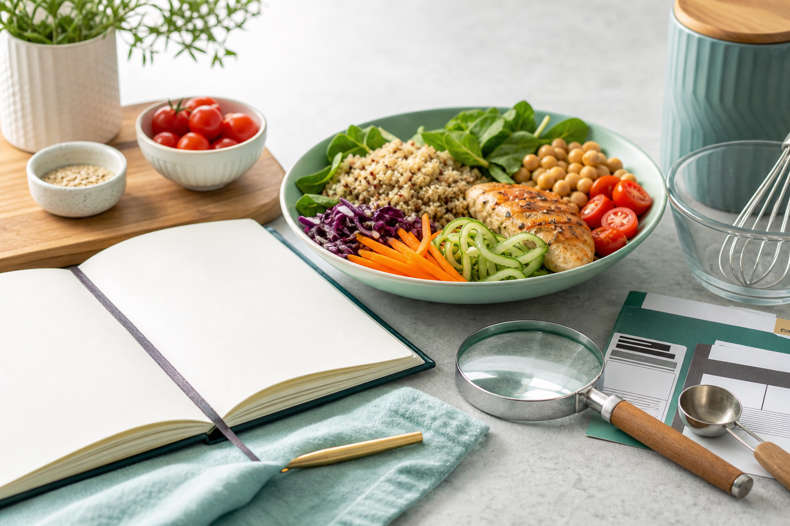 Food diary, ingredient labels and balanced allergen-aware meal preparation