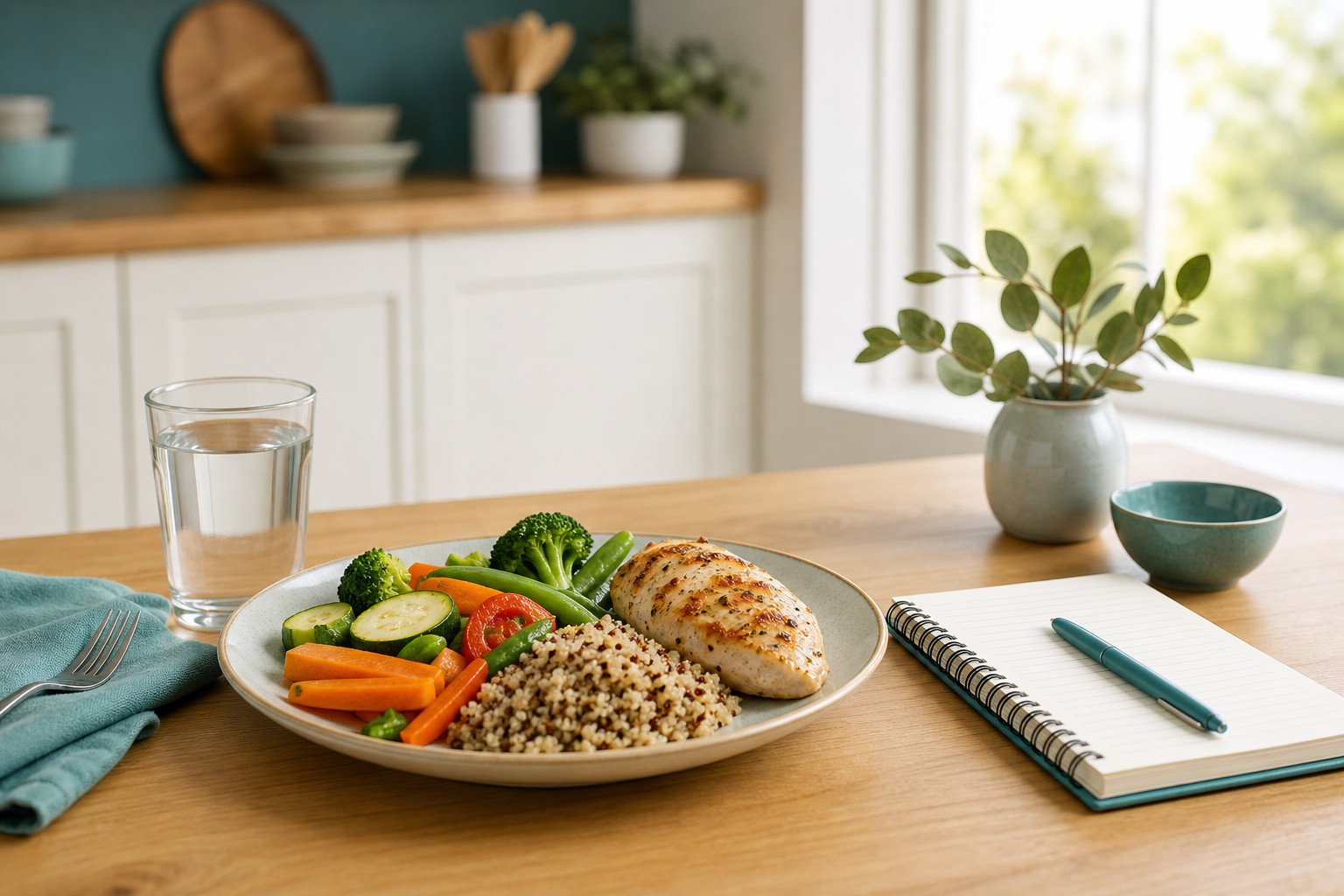Balanced lower-fat meal, food diary and water for gallstone symptom management