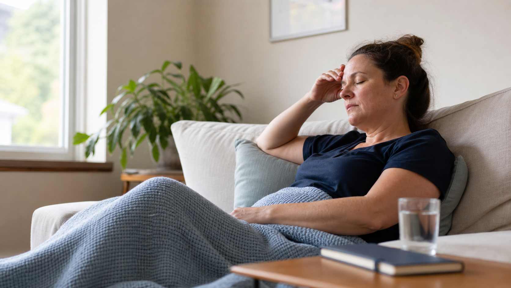 A woman with ME/CFS resting and managing her energy carefully