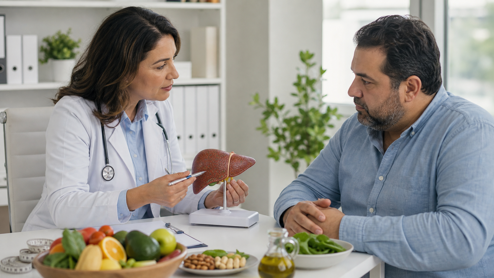A patient discussing non-alcoholic fatty liver disease with a clinician