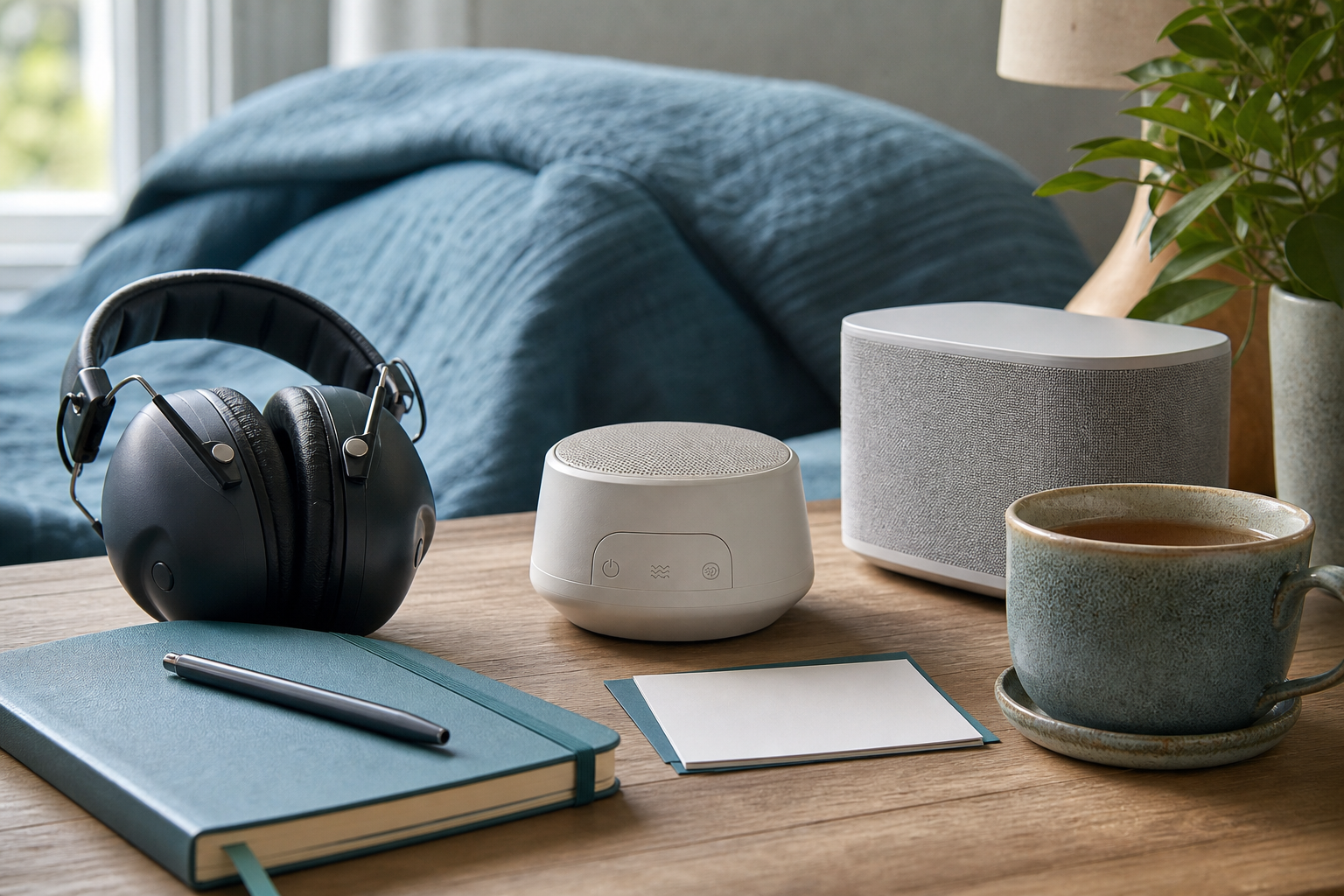 Hearing protection, sound machine, relaxation journal and tea for tinnitus support